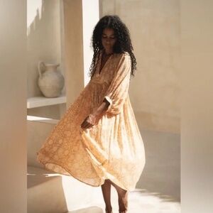 Daughters of India Kyra Midi Dress in Floral Saffron Orange - Size Medium